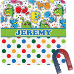 Dinosaur Print & Dots Square Fridge Magnet (Personalized)