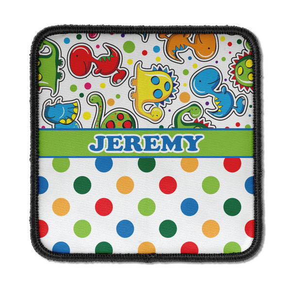 Custom Dinosaur Print & Dots Iron On Square Patch w/ Name or Text