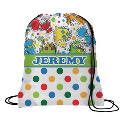 Dinosaur Print & Dots Drawstring Backpack - Large (Personalized)