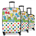 Dinosaur Print & Dots 3 Piece Luggage Set - 20" Carry On, 24" Medium Checked, 28" Large Checked (Personalized)