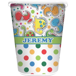 Dinosaur Print & Dots Waste Basket - Single Sided (White) (Personalized)