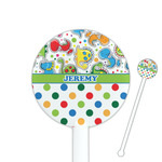 Dinosaur Print & Dots 5.5" Round Plastic Stir Sticks - White - Single Sided (Personalized)