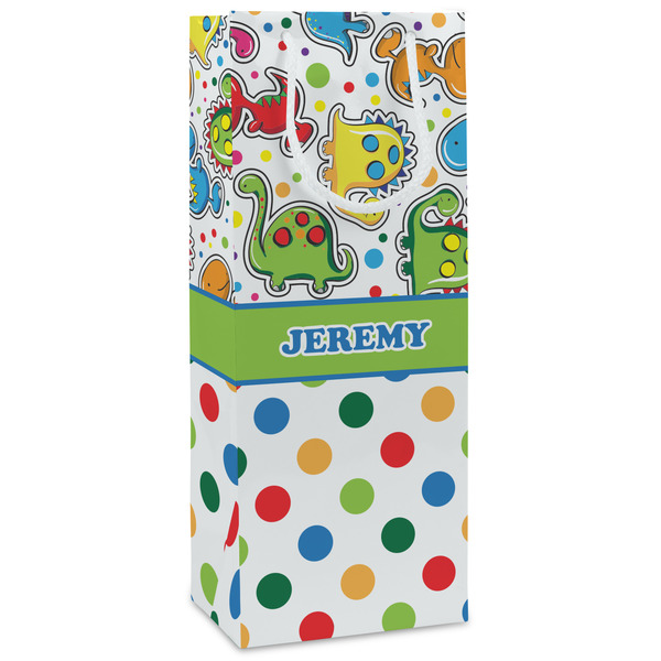 Custom Dinosaur Print & Dots Wine Gift Bags - Matte (Personalized)