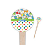 Dinosaur Print & Dots 4" Round Wooden Food Picks - Single Sided (Personalized)