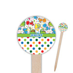 Dinosaur Print & Dots 6" Round Wooden Food Picks - Single Sided (Personalized)