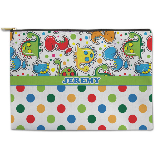 Custom Dinosaur Print & Dots Zipper Pouch - Large - 12.5"x8.5" (Personalized)