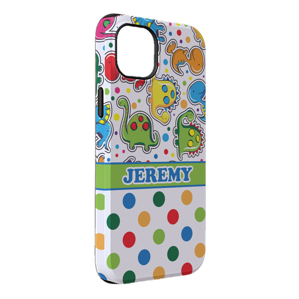 Custom Dinosaur Print & Dots iPhone Case - Rubber Lined - iPhone 14 Plus (Personalized)