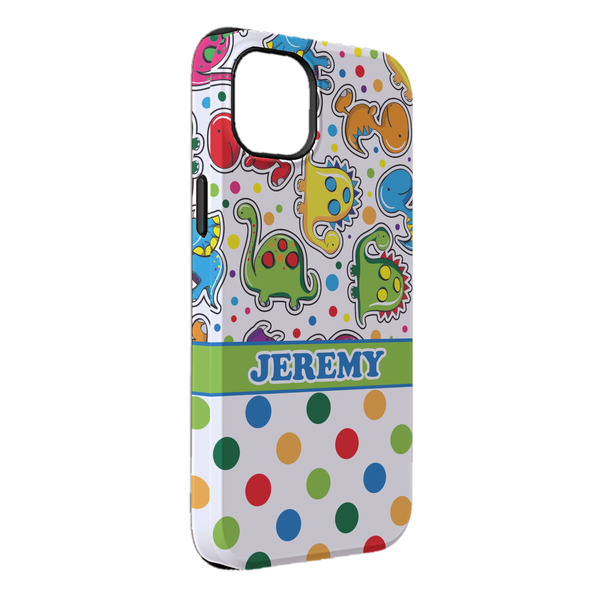 Custom Dinosaur Print & Dots iPhone Case - Rubber Lined - iPhone 14 Pro Max (Personalized)