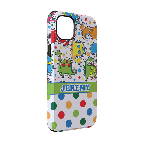 Custom Dinosaur Print & Dots iPhone Case - Rubber Lined - iPhone 14 Pro (Personalized)