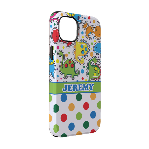 Custom Dinosaur Print & Dots iPhone Case - Rubber Lined - iPhone 14 (Personalized)