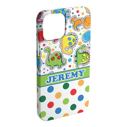 Dinosaur Print & Dots iPhone Case - Plastic - iPhone 15 Plus (Personalized)