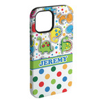 Dinosaur Print & Dots iPhone Case - Rubber Lined - iPhone 15 Plus (Personalized)