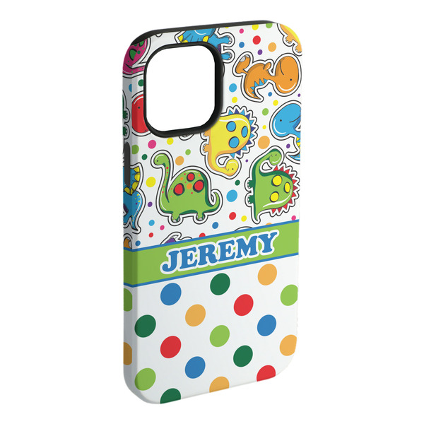 Custom Dinosaur Print & Dots iPhone Case - Rubber Lined - iPhone 15 Plus (Personalized)