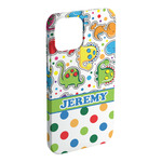 Dinosaur Print & Dots iPhone Case - Plastic - iPhone 15 Pro Max (Personalized)