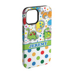 Dinosaur Print & Dots iPhone Case - Rubber Lined - iPhone 15 Pro (Personalized)