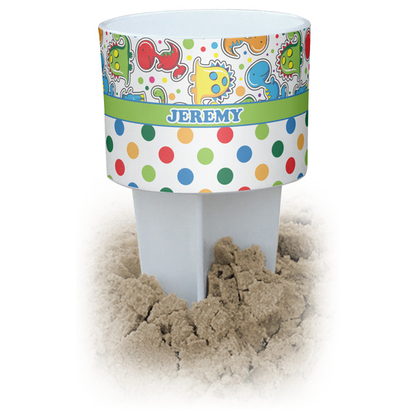 Custom Dinosaur Print & Dots Beach Spiker Drink Holder (Personalized)