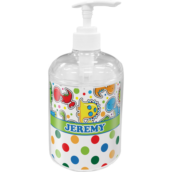 Custom Dinosaur Print & Dots Acrylic Soap & Lotion Bottle (Personalized)