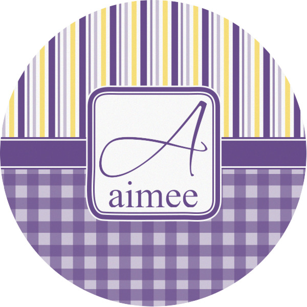 Custom Purple Gingham & Stripe Multipurpose Round Labels - 1" (Personalized)