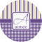 Purple Gingham & Stripe 1" Multipurpose Round Labels - Single Sticker