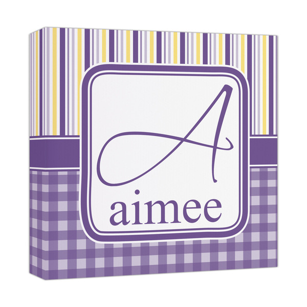 Custom Purple Gingham & Stripe Canvas Print - 12x12 (Personalized)