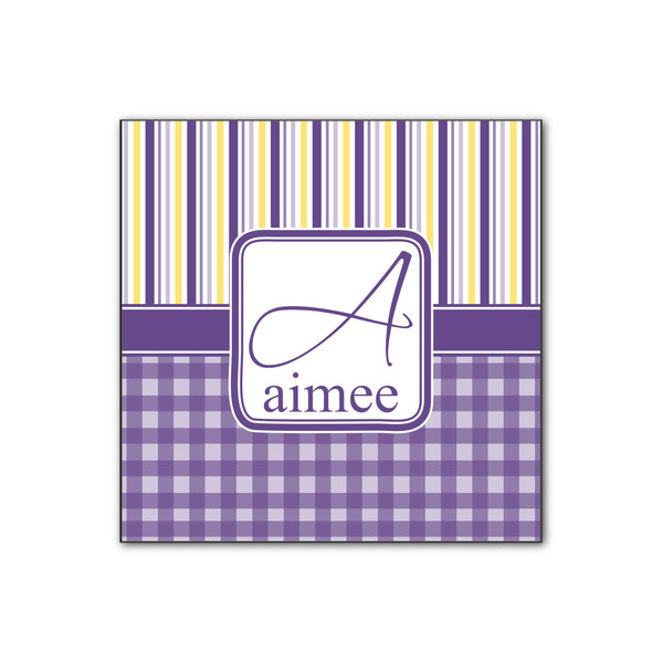 Custom Purple Gingham & Stripe Wood Print - 12x12 (Personalized)