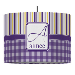 Purple Gingham & Stripe 16" Drum Pendant Lamp - Fabric (Personalized)