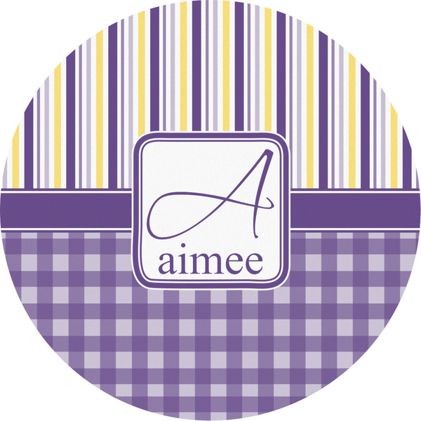 Custom Purple Gingham & Stripe Multipurpose Round Labels - 2" (Personalized)