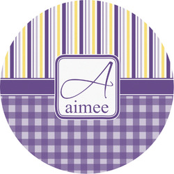 Purple Gingham & Stripe Multipurpose Round Labels - 3" (Personalized)