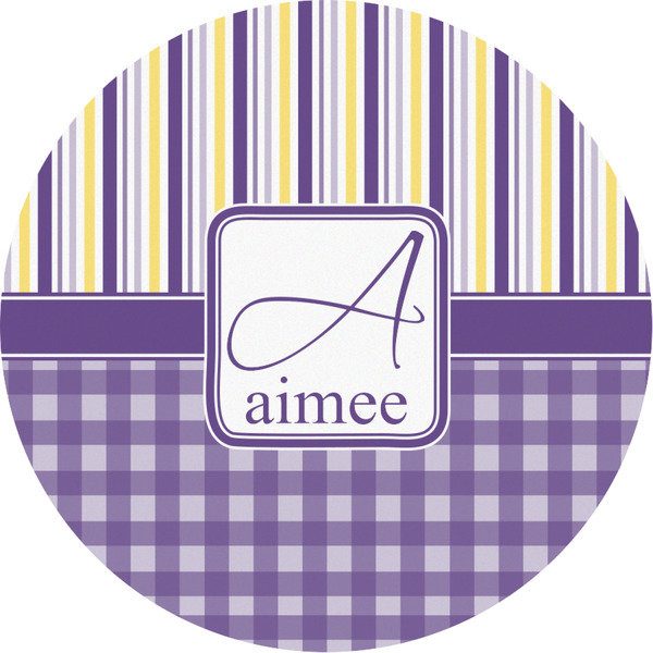 Custom Purple Gingham & Stripe Multipurpose Round Labels - Custom Sized (Personalized)