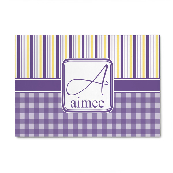 Custom Purple Gingham & Stripe 4' x 6' Indoor Area Rug (Personalized)