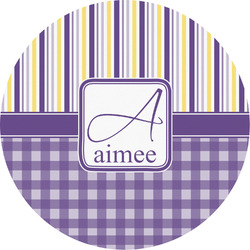 Purple Gingham & Stripe Multipurpose Round Labels - 5" (Personalized)