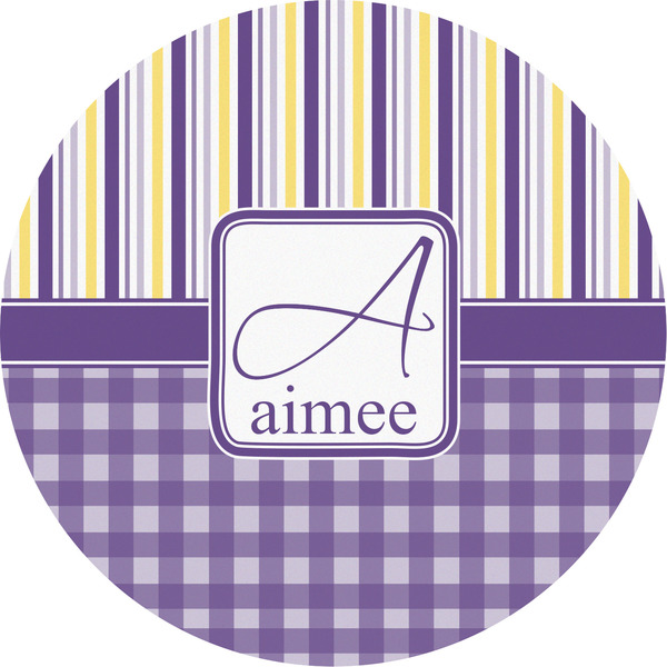 Custom Purple Gingham & Stripe Multipurpose Round Labels - 5" (Personalized)