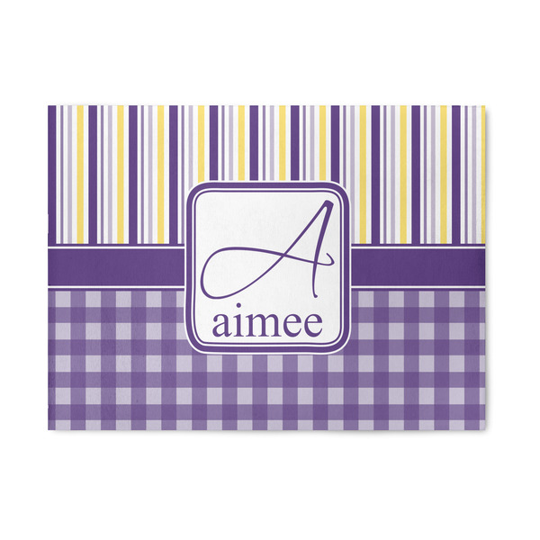 Custom Purple Gingham & Stripe 5' x 7' Patio Rug (Personalized)