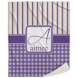 Purple Gingham & Stripe Sherpa Throw Blanket (Personalized)