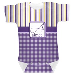 Purple Gingham & Stripe Baby Bodysuit 0-3 (Personalized)