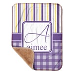 Purple Gingham & Stripe Sherpa Baby Blanket - 30" x 40" w/ Name and Initial