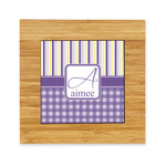 Purple Gingham & Stripe Bamboo Trivet with Ceramic Tile Insert (Personalized)