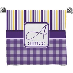 Purple Gingham & Stripe Bath Towel (Personalized)