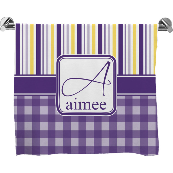 Custom Purple Gingham & Stripe Bath Towel (Personalized)