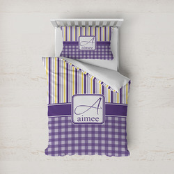 Purple Gingham & Stripe Duvet Cover Set - Twin (Personalized)