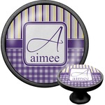 Purple Gingham & Stripe Cabinet Knob (Black) (Personalized)