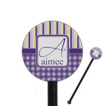 Purple Gingham & Stripe 5.5" Round Plastic Stir Sticks - Black - Double Sided (Personalized)