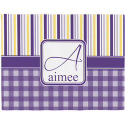 Purple Gingham & Stripe Woven Fabric Placemat - Twill w/ Name and Initial