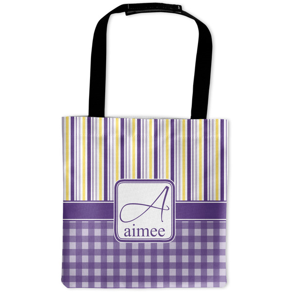 Custom Purple Gingham & Stripe Auto Back Seat Organizer Bag (Personalized)