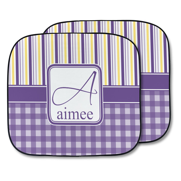 Custom Purple Gingham & Stripe Car Sun Shade - Two Piece (Personalized)