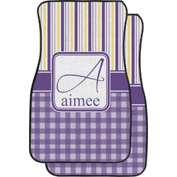 Purple Gingham & Stripe Car Floor Mats (Front Seat) (Personalized)