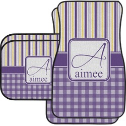 Purple Gingham & Stripe Car Floor Mats Set - 2 Front & 2 Back (Personalized)