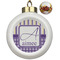 Purple Gingham & Stripe Ceramic Christmas Ornament - Poinsettias (Front View)