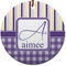 Purple Gingham & Stripe Ceramic Flat Ornament - Circle (Front)