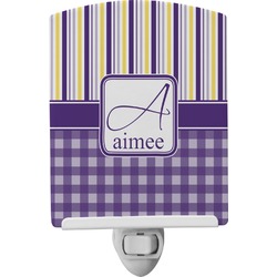 Purple Gingham & Stripe Ceramic Night Light (Personalized)